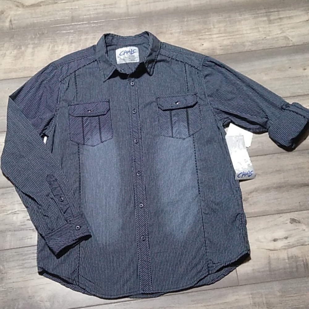 Chalc Men's Long Sleeve button up shirt with roll and button sleeve size XL NWT